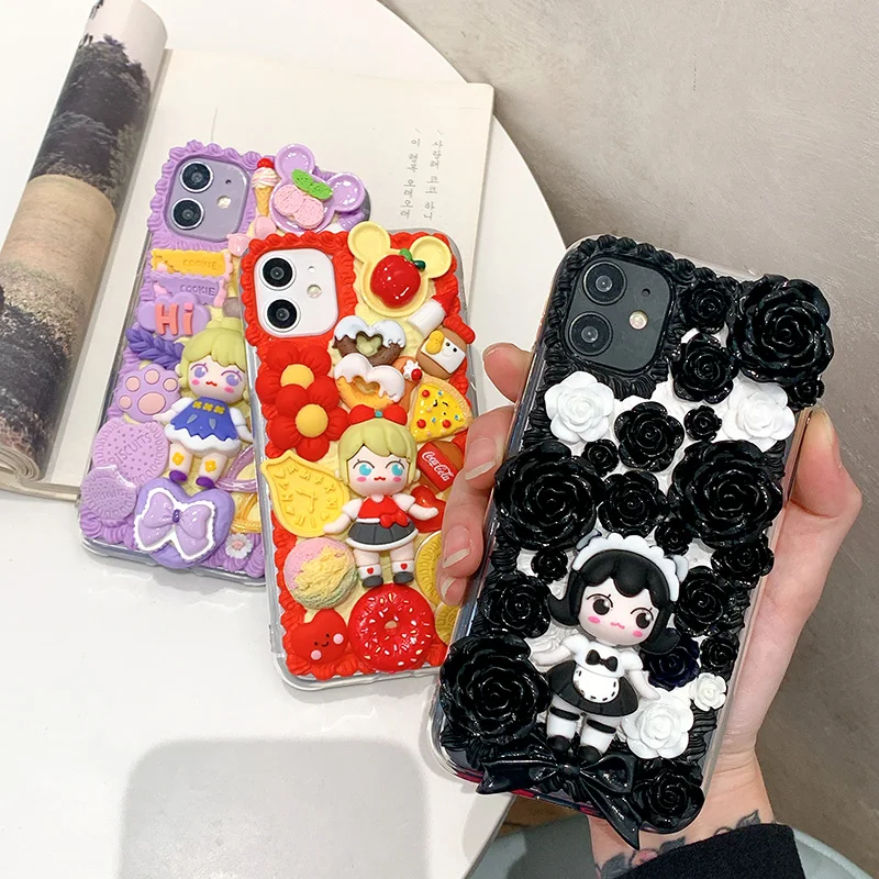 

Handmade Case For iPhone 11/12 pro max /12mini DIY phone shell iP 6s 3D Girl Princess XS MAX XR Creamy Customized Cover 7/8plus