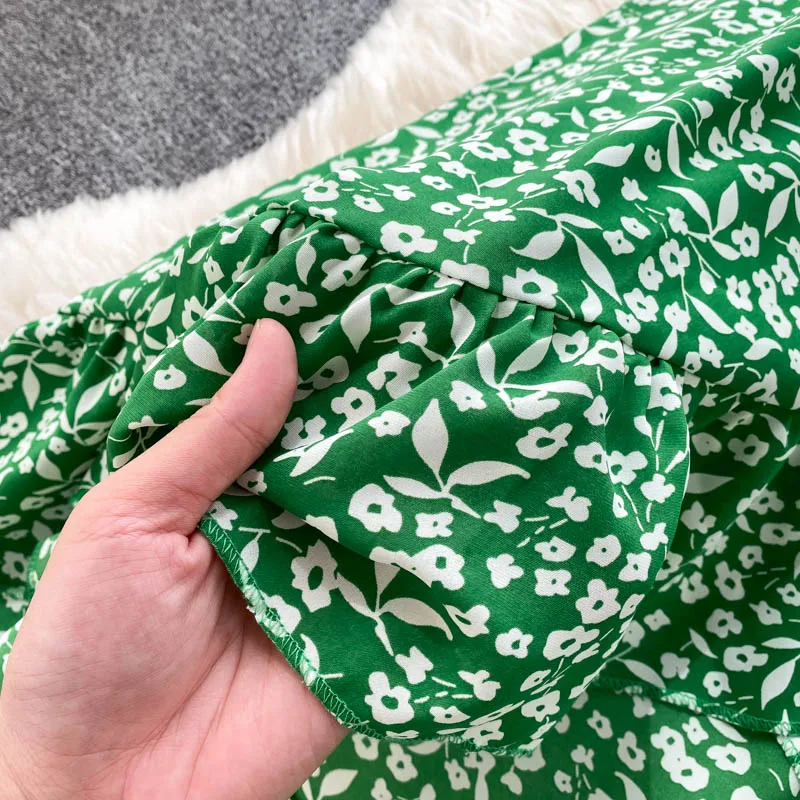 

Women Dresses Summer 2021 Beach Floral Ruffle High Low Midi Dress V Neck Short Puff Sleeve Wrap Dress vestido feminino y2k