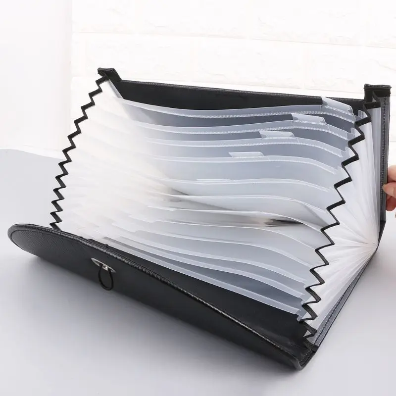 

Fashion A4 Business Bag Men Lady Leather Pouch Paper File Folders Package Messenger Bags 13 Layers 090F