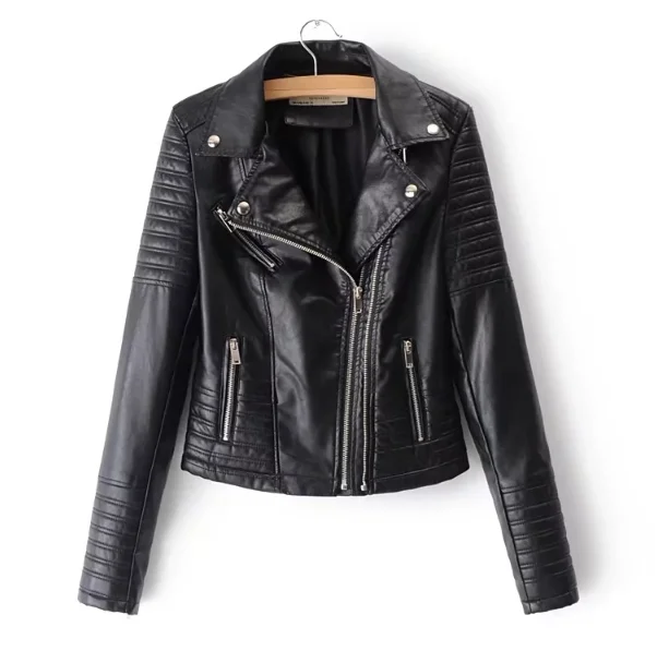 New Fashion Women Smooth Motorcycle Faux Leather Jackets Ladies Long Sleeve Autumn Winter Biker Streetwear Black Coat enlarge