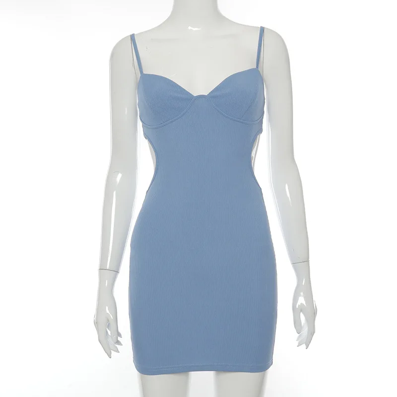 

Sexy Dress V-Neck New Solid Color Stitching Hollow Backless Sling High Waist Bag Hip Dress Women 2021 Fashion Summer Streetwear