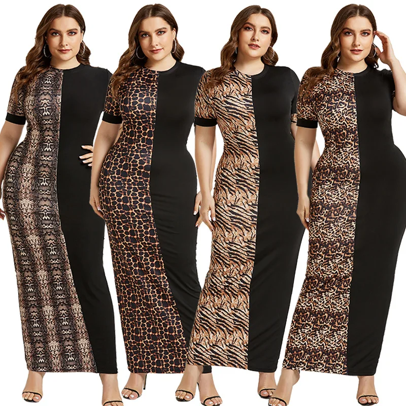 

S-5XL Plus Size African Summer Maxi Long Dress Women Fashion Leopard Print Bodycon Maxi Dress Sexy Club Party Dresses Vestidos