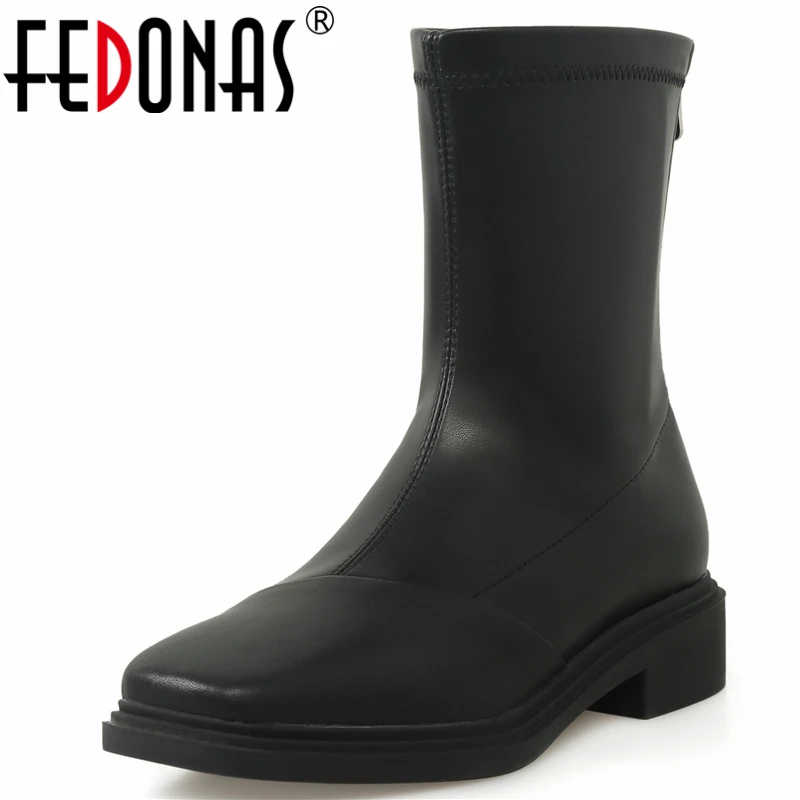 

FEDONAS Women Ankle Boots Autumn Winter Comfortable Casual Working Concise Basic Genuine Leather Low Heels Back Zip Shoes Woman