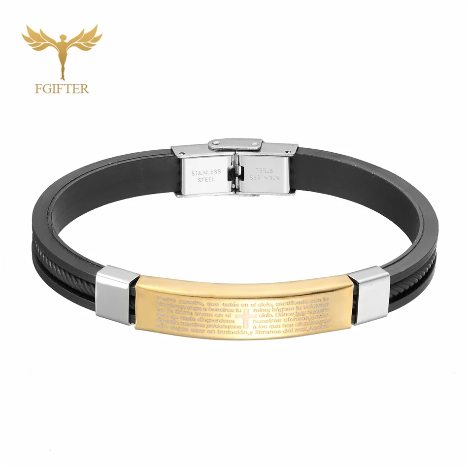

Religious Christian Bracelet Men's Women's Cross Silicone Bracelet Vintage Stainless Steel Jewelry