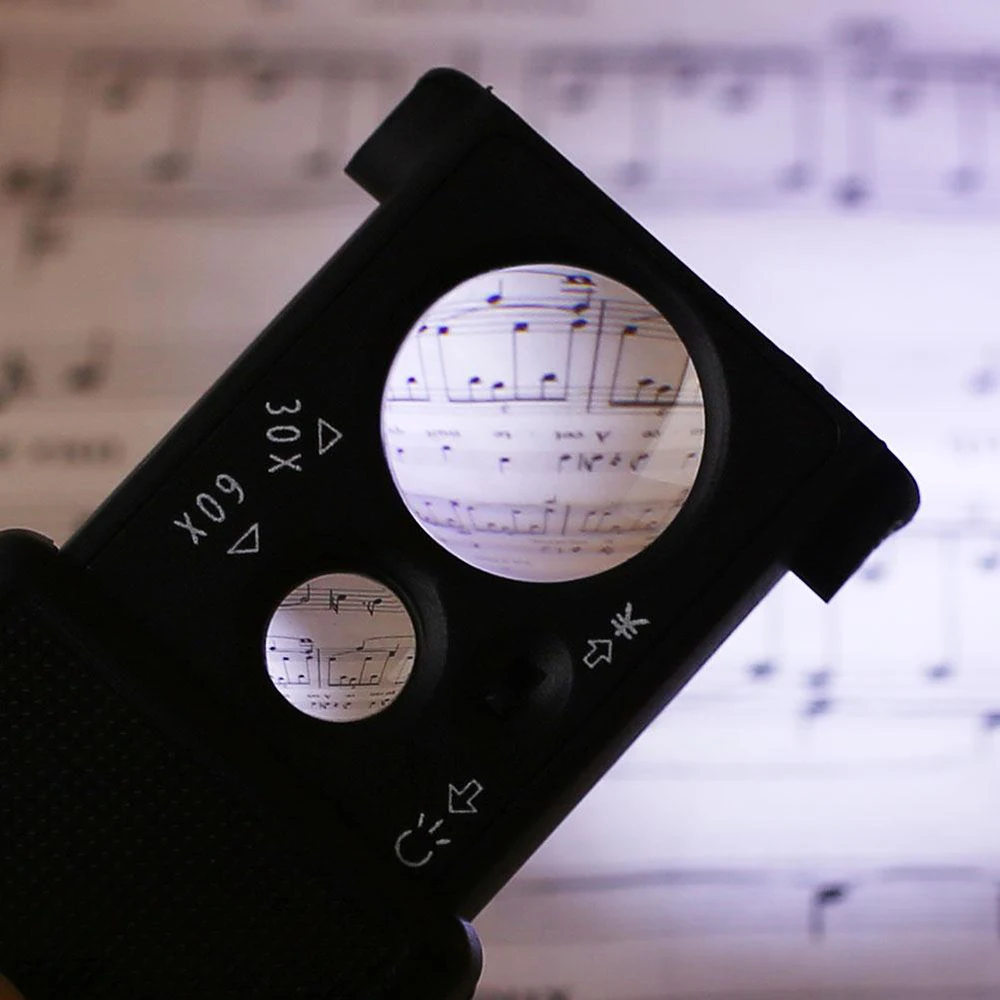 

30X/60X Multi-functional Jewelry Identifying Magnifier Portable Zoom Magnifier 2 LED Lights and UV Blacklight