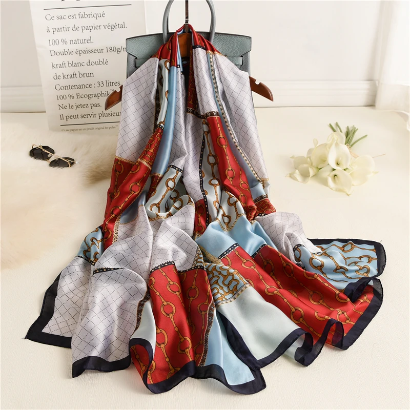 

Luxe Ketting Zijden Sjaal Vrouwen Sjaal Plaid Pashmina Foulard Lady Beach Sjaals Bufanda Reizen Wrap Cover-Up