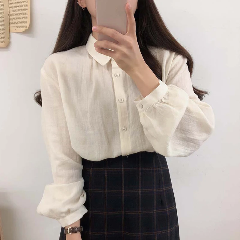 

Chemisier Femme Camisas Mujer 2019 осенние женские Топы с длинным рукавом, женские блузки, женская одежда на пуговицах, Корейская блузка, рубашка для женщин