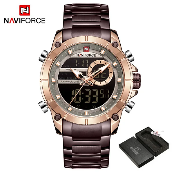 CoffeeWithBox NAVIFORCE новые мужские спортивные часы Топ люксовый бренд кварцевые наручные часы для мужчин водонепроницаемый двойной дисплей дата часы Relogio Masculino - Цвет: CoffeeWithBox