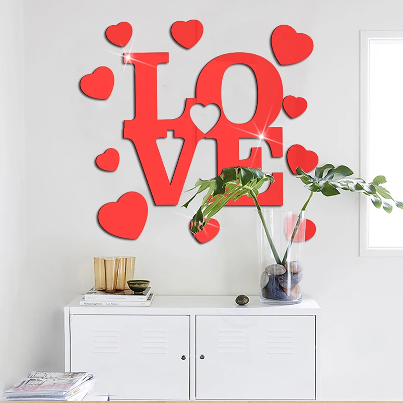 

Love Heart Shape 3D Acrylic Mirror Wall Sticker Home Decor Fashion Art Wall Decals Living Room Bedroom TV Setting Decoration
