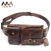 first layer cowhide men sports fanny pack korean style outdoor retro chest bag vertical square sports crossbody bags for men