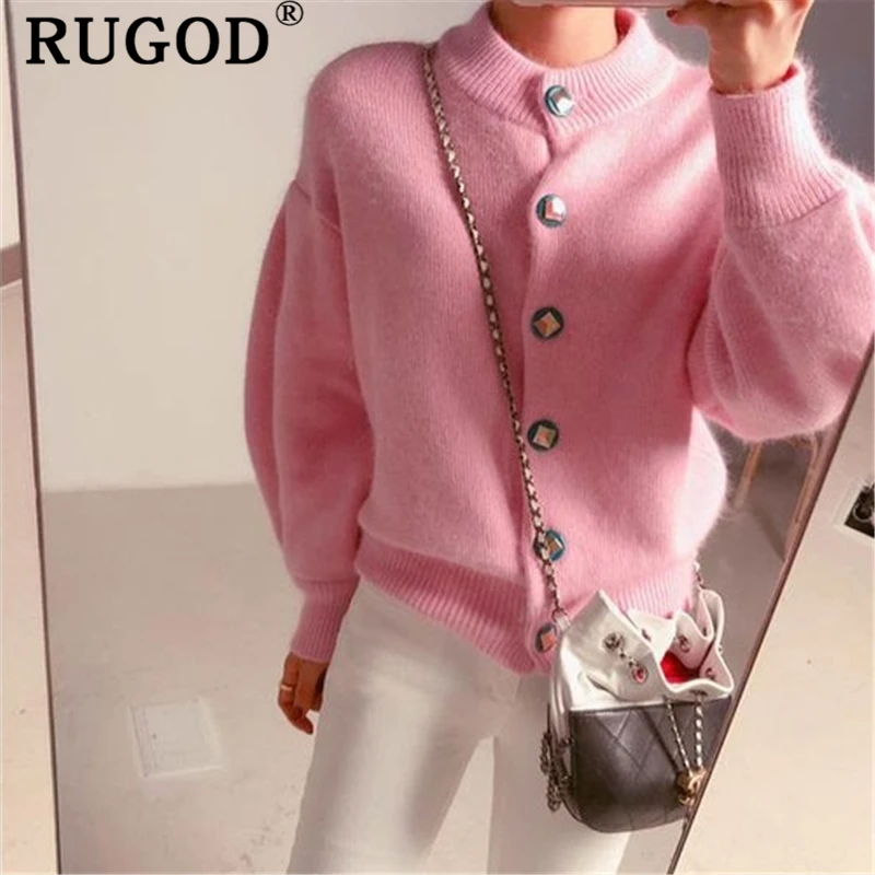 Женский вязаный кардиган RUGOD корейский элегантный теплый однобортный Кардиган с