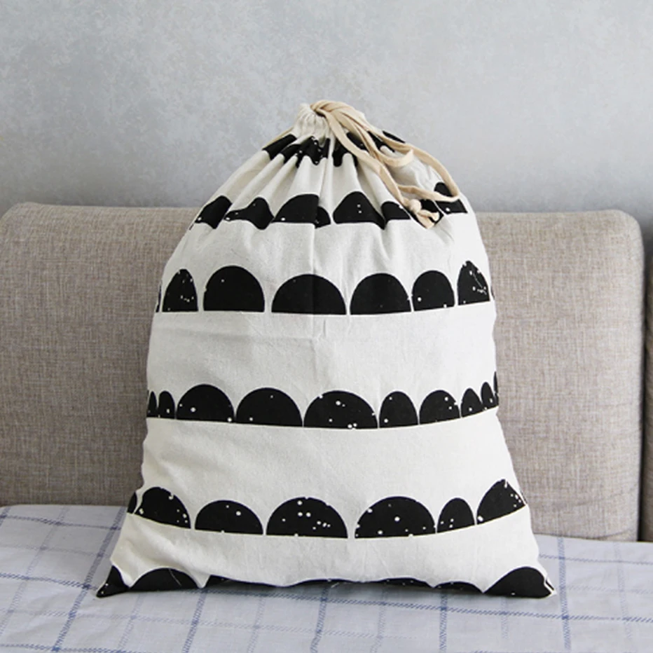 Animal Stripe Pattern Cotton Laundry Bag Toy Home Canvas Storage Drawstring Dirty Clothes | Дом и сад