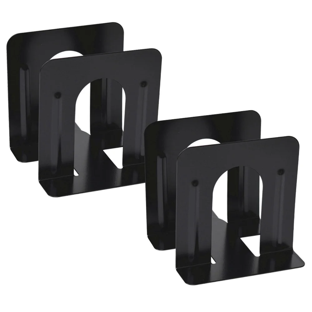 

2 Pairs Metal Bookends Simple Book Ends Desktop Magazines Stand Organizer for Office School (Black)