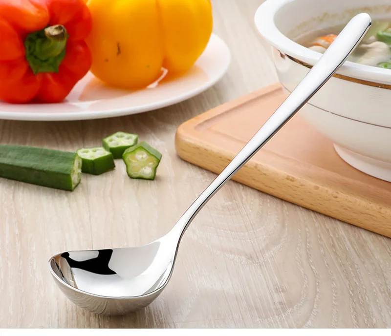 Korean Stainless Steel Thickening Spoon Creative Long Handle Hotel Hot Pot Spoon Soup Ladle Home Kitchen Essential Tools h2