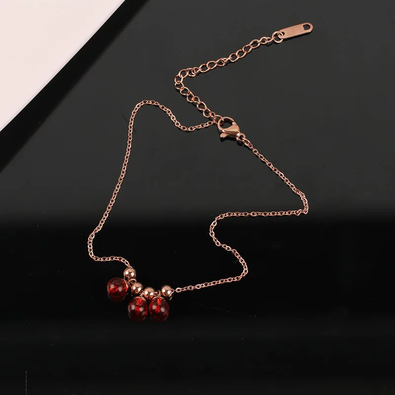

TOSAKO Stainless Steel Anklet Rose Gold Color Titanium Simplicity Personality Red Trend Jewelry