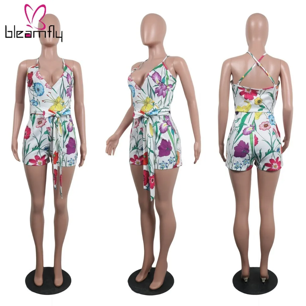 Летний сексуальный женский короткий комбинезон с v образным вырезом без рукавов