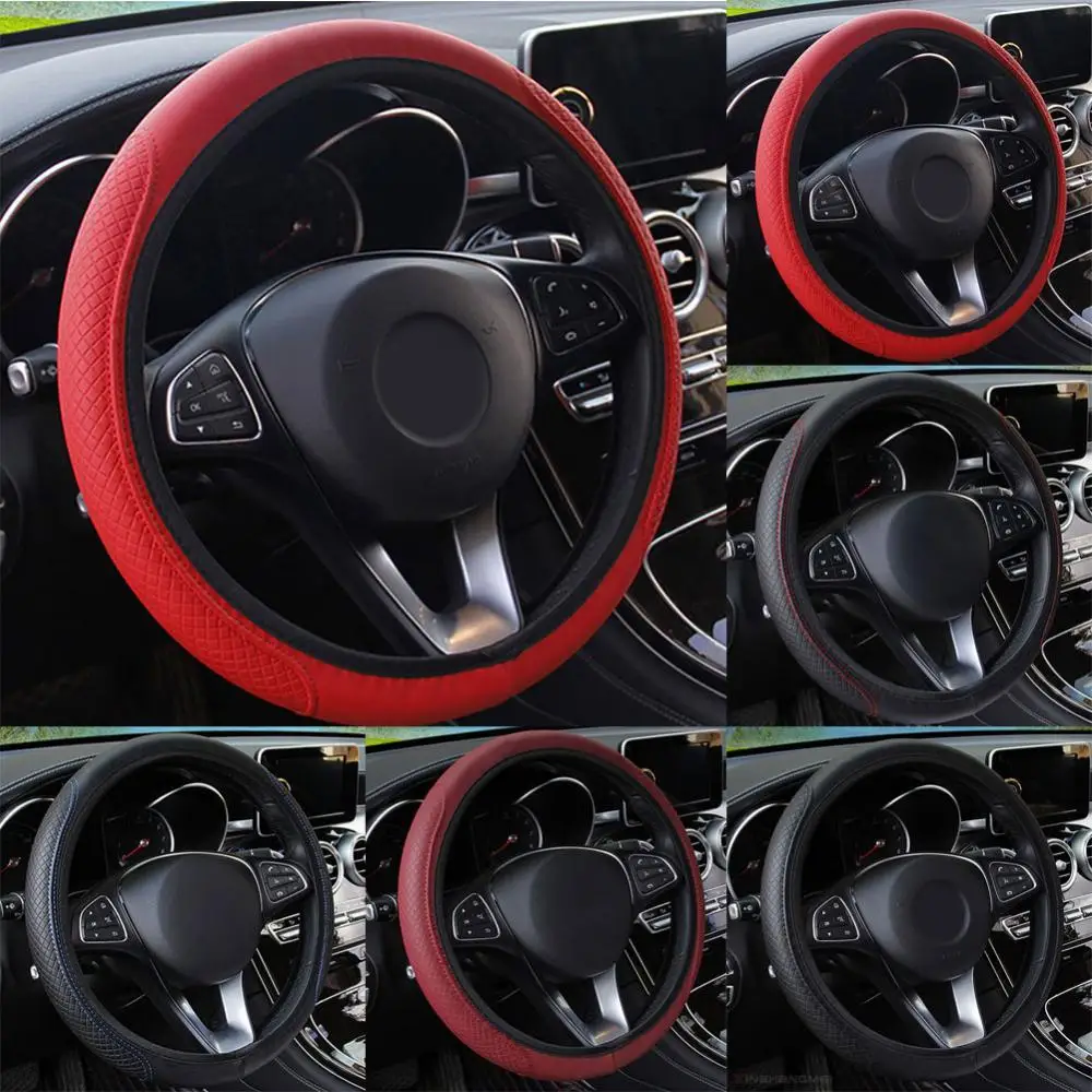 

Car Steering Wheel Cover Stylish Car Vehicle Faux Leather Anti-Slip Steering Wheel Wrap Cover Protector Skidproof Car-styling