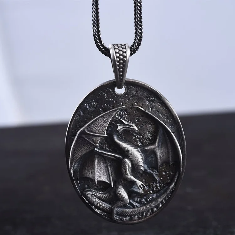 Ожерелье с драконом Круглый Кулон модные персонализированные винтажные мужские