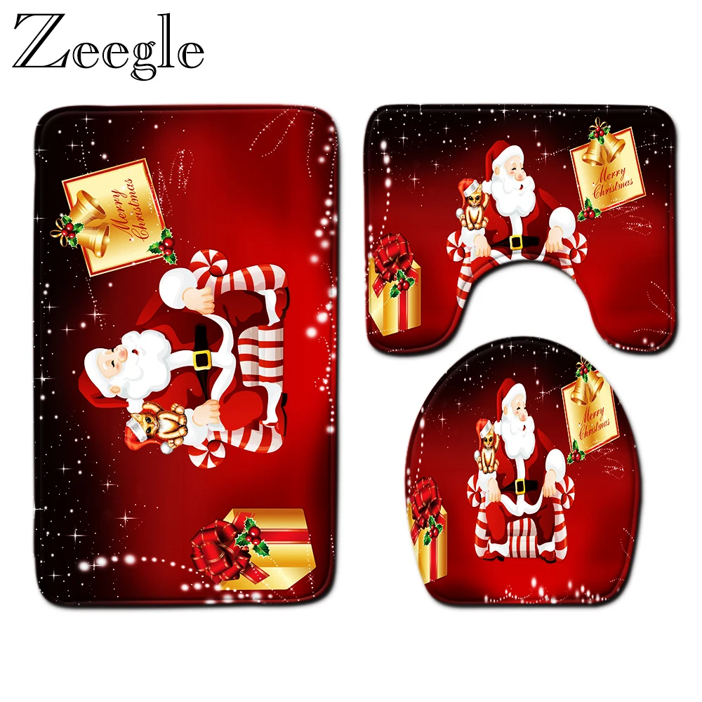 Рождественские коврик для ванной комнаты Набор Впитывающий Коврик и душа