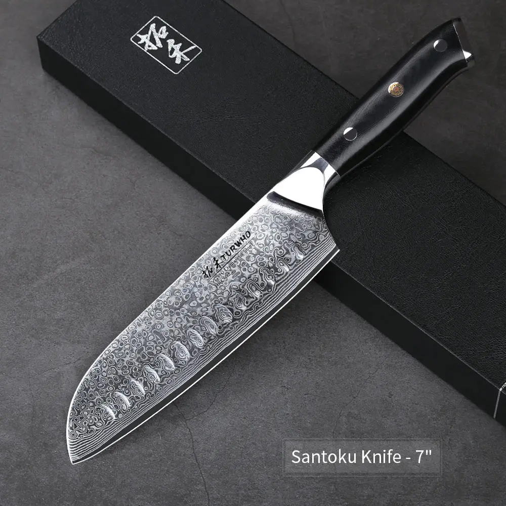 SK7-Y03 TURWHO 7 дюймов Кухонные ножи santoku 67 слоев дамасской стали шеф-повара нож для мяса фрукты овощи G10 Ручка - Цвет: SK7-Y03