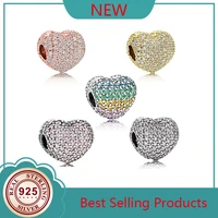 genuine 925 sterling silver sparkling heart clip charm fit original pan beads bracelet necklace women fine jewelry