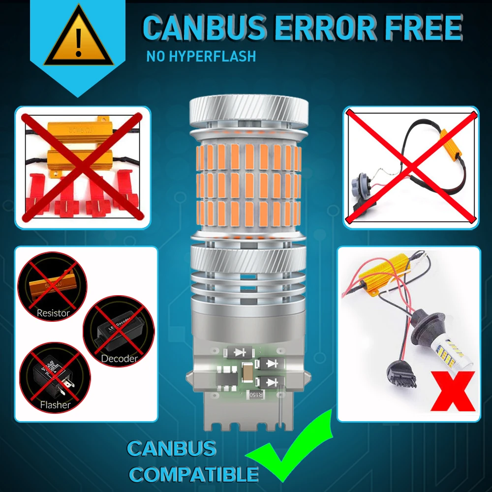 

2X NEW LED Turn Signal Light Bulbs T20 W21W 7440 P21W Ba15s T25 3156 PY21W BAU15S Canbus Error Free No Hyper Flash Amber