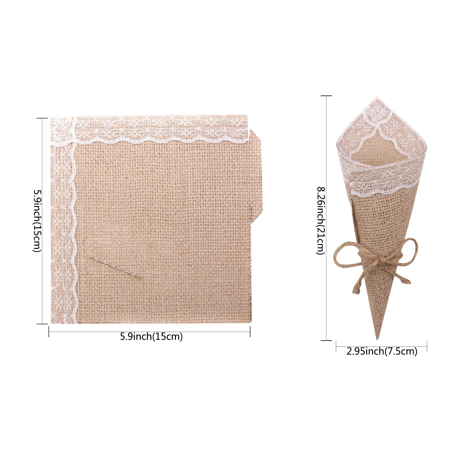 

10pcs 15*15cm Burlap Lace Cones Bouquet Flower Wrapping Candy Bags Boxes DIY Handmade for Wedding Birthday Party Gifts Packing