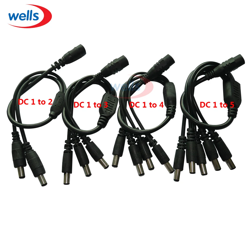 

1pcs CCTV Security Camera 1 DC Female To 2/3/4/5 Male plug Power Cord adapter Connector Cable Splitter for LED Strip