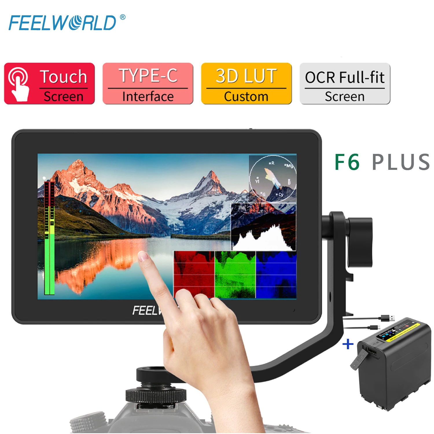 Günstig FEELWORLD F6 PLUS 5,5-zoll Kamera DSLR Monitor Leben 3D LUT Touchscreen IPS FHD 1920x1080 Video Focus Assist, Mit Batterie Pack