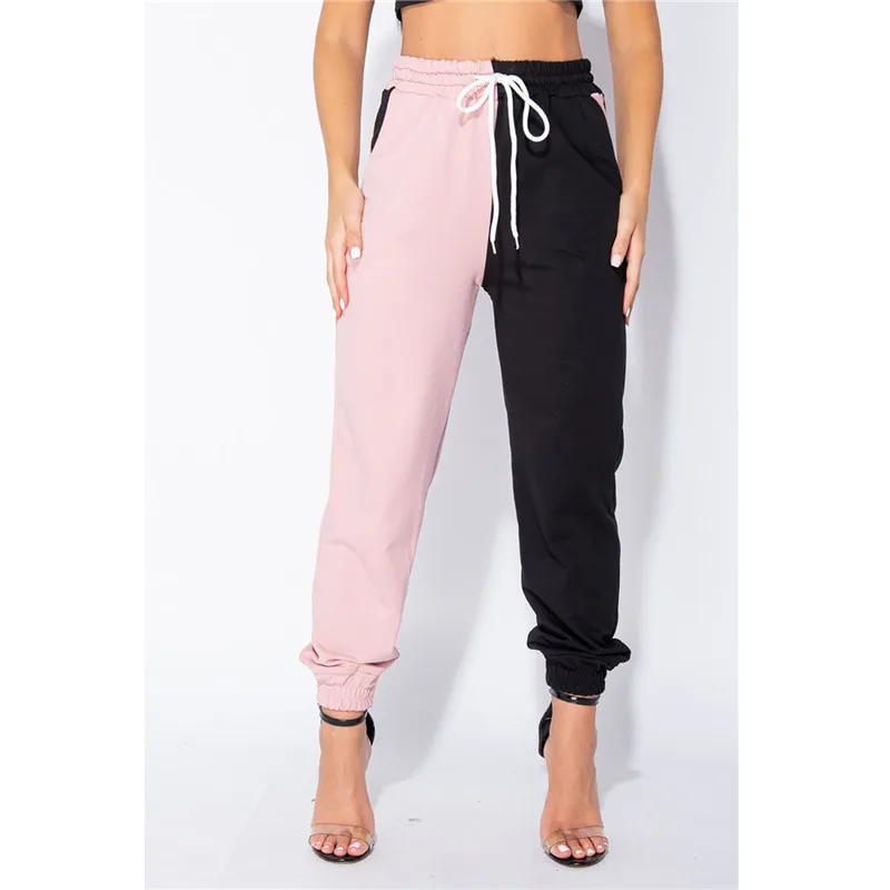 

Womens Casual Color Mixed Long Pants, Drawstring Sport Patchwork Baggy Workout Trousers