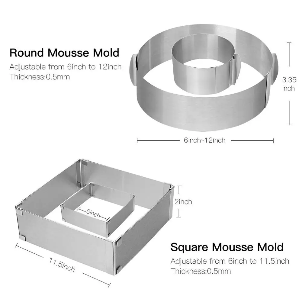2 дюйма Регулируемая форма для торта 6 12 дюймов кольцо Мусса из нержавеющей