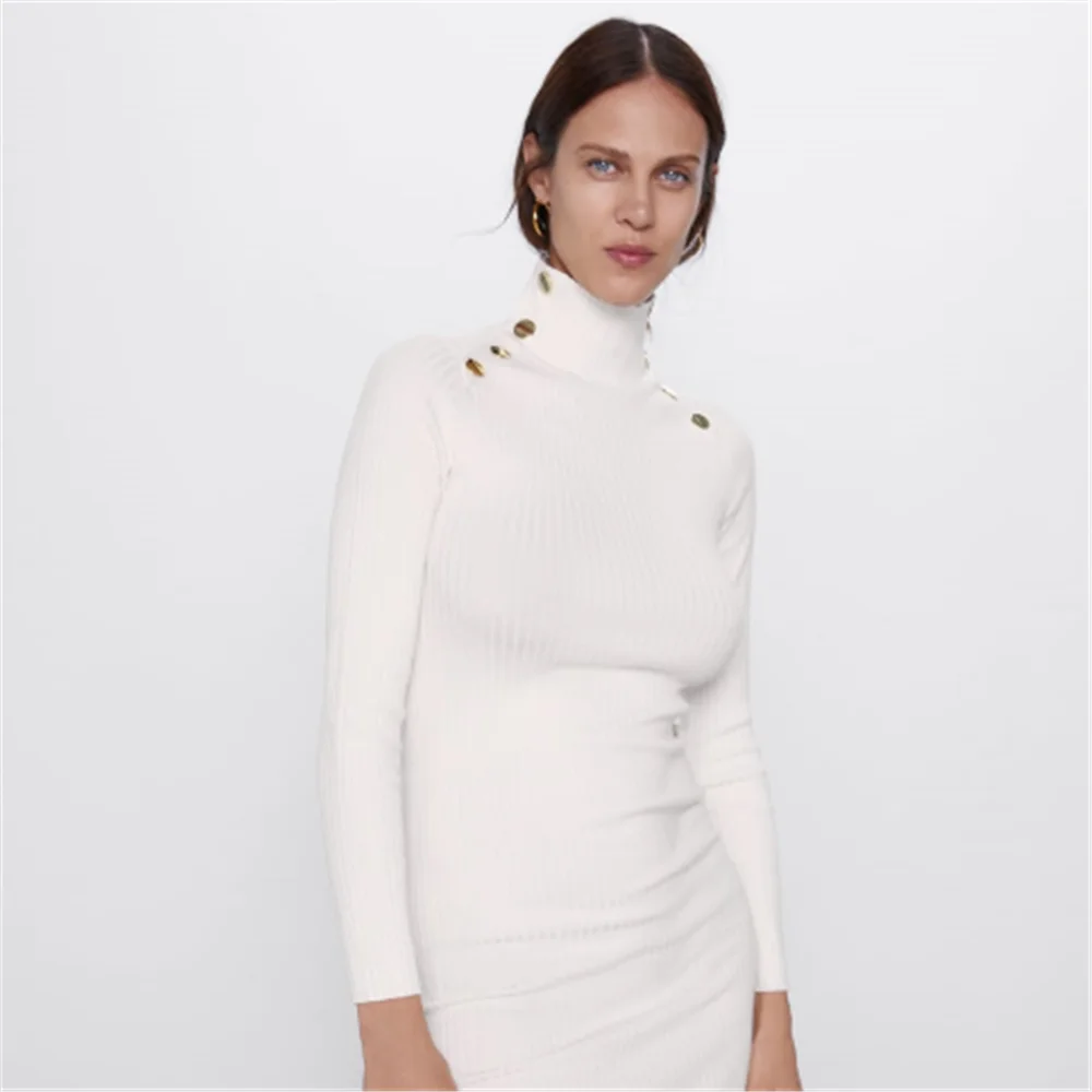 Женское трикотажное платье с воротником-стойкой ZA облегающее прямое длинными