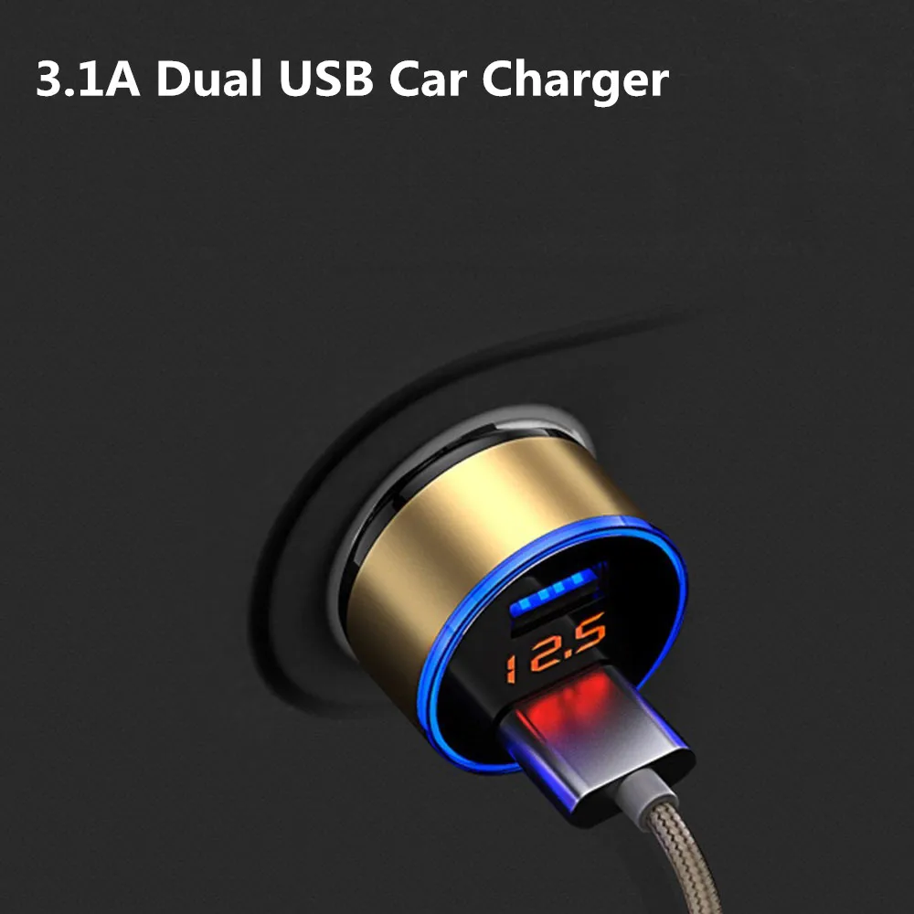 3.1A двойной USB Автомобильное зарядное устройство светодиодный дисплей