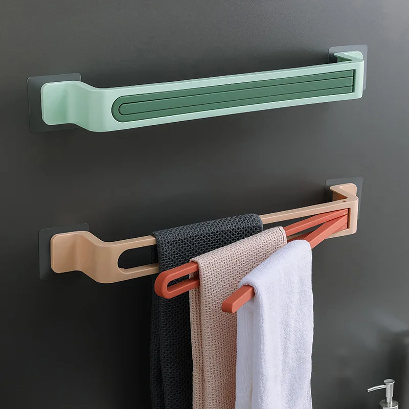

Self-adhesive Towel Rack Wall Mounted Foldable Roating Towel Hanger Bathroom Organizer Towel Holder Shelf Bathroom Hook Kitchen