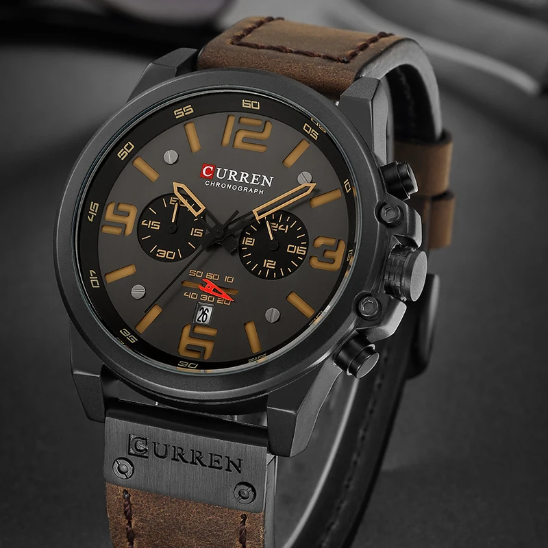 Часы мужские наручные с кожаным ремешком брендовые роскошные в стиле милитари