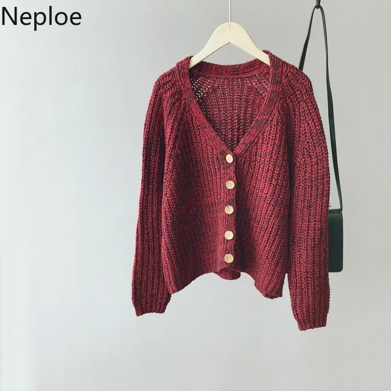 Neploe 2020 Autumn Winter New V Neck Cardigans Sweater Women Short Long Sleeve Outwear Pull Femme Thick Student Coat 46502 |