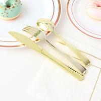 new environmental protection golden birthday party tableware set plastic fork spoon party western food gold plated fork spoon