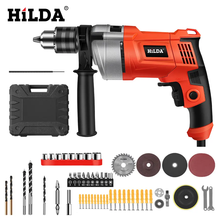 HILDA Ударная дрель электрическая вращающийся молоток с BMC и 5 шт. аксессуаров