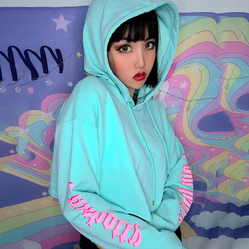 HEYounGIRL с буквенным принтом свободные случайные толстовки для женщин Harajuku корейский стиль укороченный свитер пуловер с длинными рукавами уличная осень