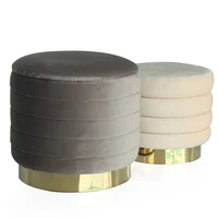 decorative set of 2 round velvet storage ottoman stool with gold ring base