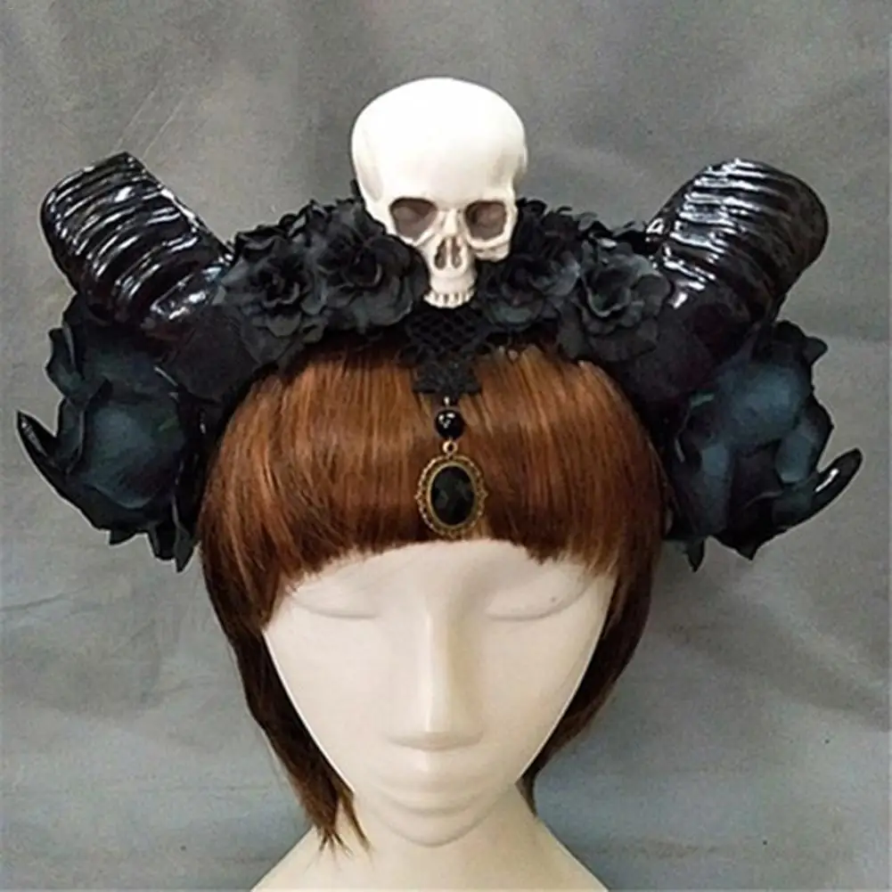 Уникальные девочки Хэллоуин стерео Дьявол Рога повязки на голову с черепом
