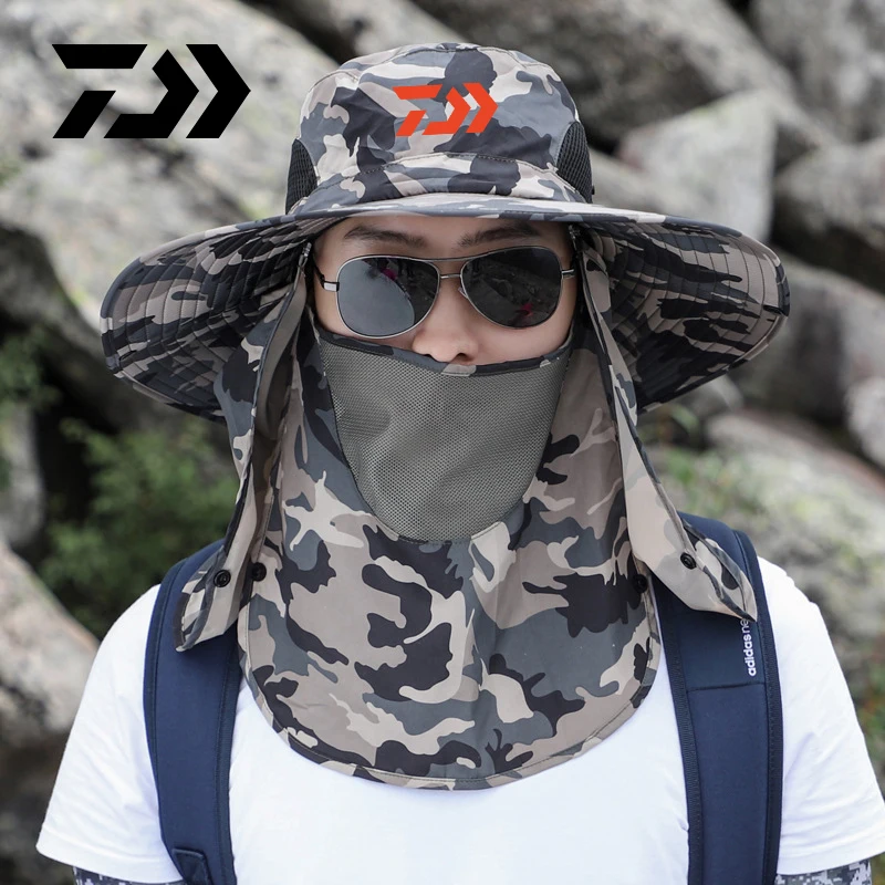 

2020 Man Cap Daiwa Fishing Sun Hat Foldable Outdoor Climbing Fisherman Hat UV Protection Sunshade Hat Big Eaves Adjustable Hat
