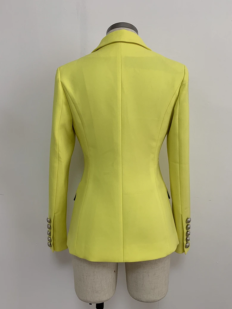 

Ladies Blazer Double-Breasted Metal Buckle Business V-Neck Yellow Blouse