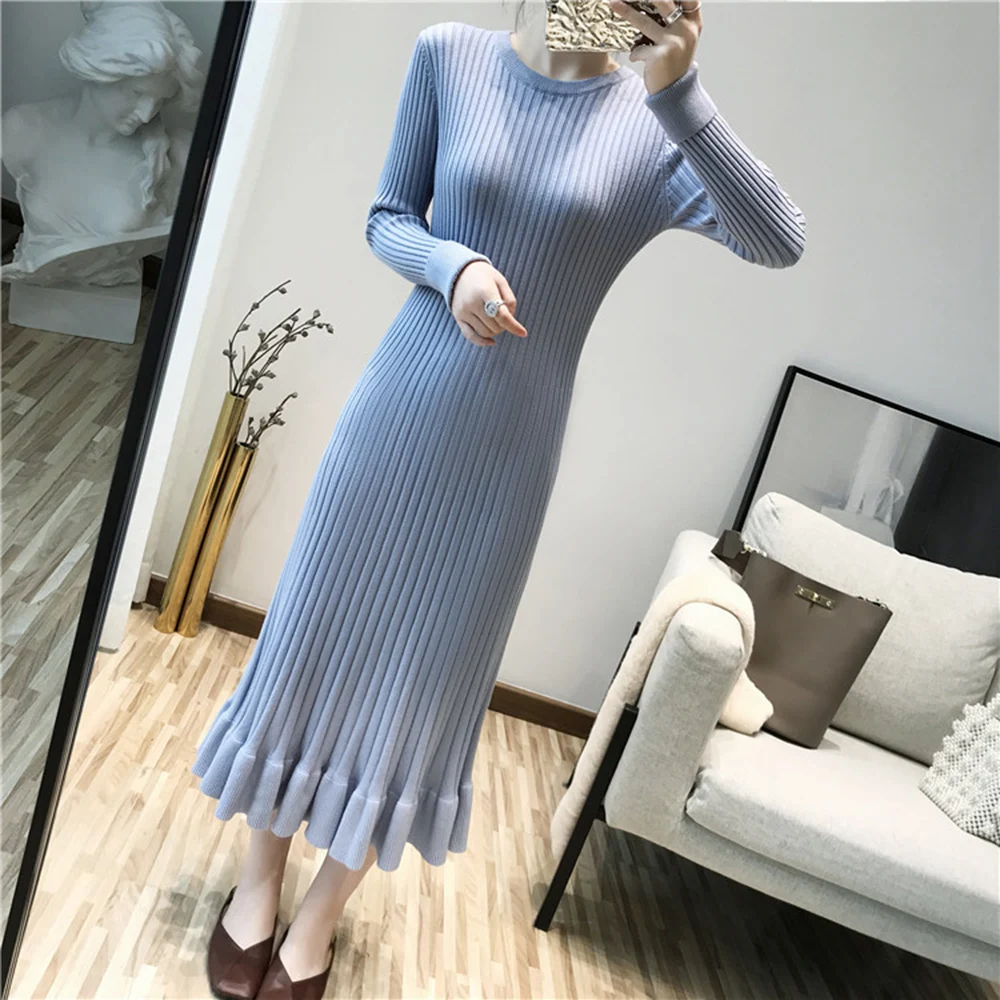 Новинка элегантное осенне зимнее толстое платье свитер макси с русалочкой