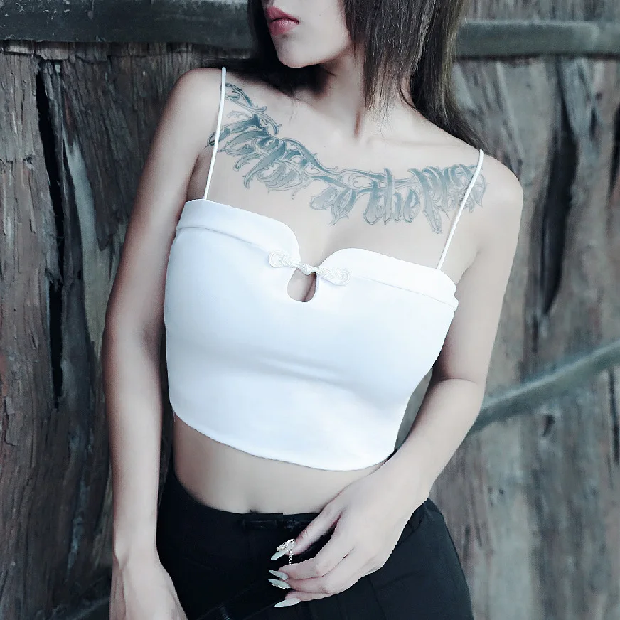

Women Tank Top Sleeveless Vest Solid Color Elastic Top Hollow Out Bow Chest Camisole Female Streetwear