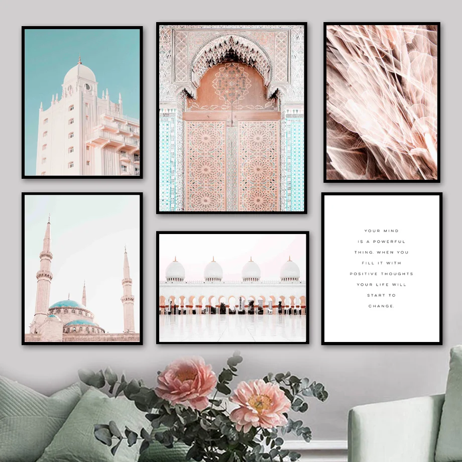 

Muslim Mosque Religion Building Moroccan Door Wall Art Canvas Painting Nordic Posters And Prints Wall Pictures For Room Decorate
