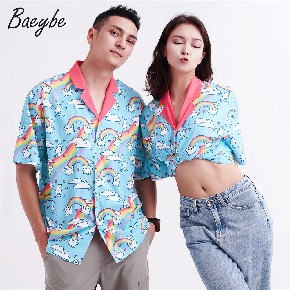 

summer Rainbow cat camisa masculina casual hawaiian anime cartoon shirt printed dropshipping wholesale free shipping