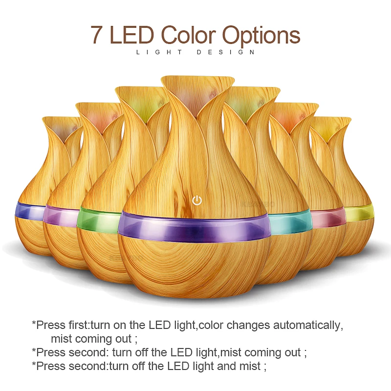 

KBAYBO 300ml USB Humidifier Aroma Essential Oil Diffuser Ultrasonic Air Humidifier Wood Grain LED Lights Aroma Diffuser For Home