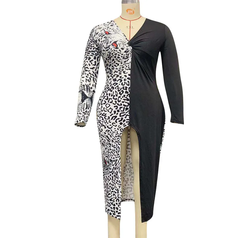 Женское облегающее платье миди с леопардовым принтом тигра Осень зима 2019|Женские
