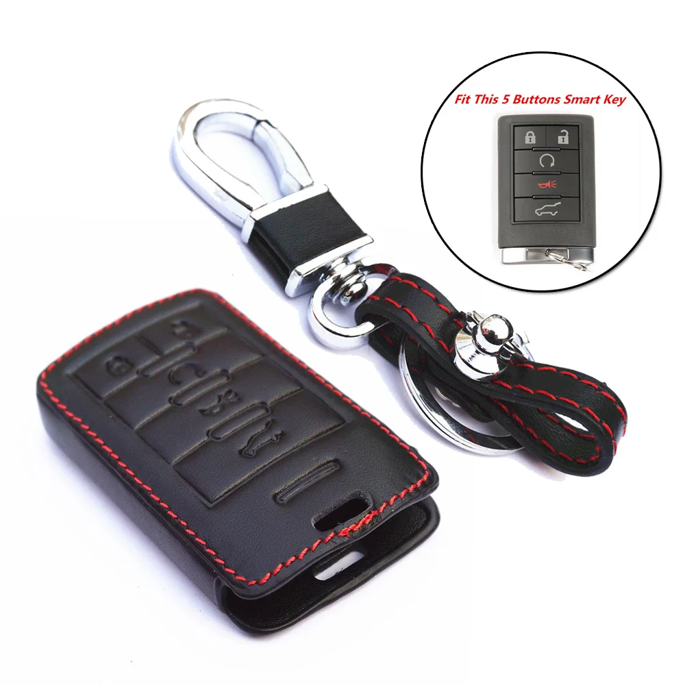 

Key Holder Leather 5 Buttons Remote Key Cover Case Fob For Cadillac ATS CTS STS DTS SRX XTS High Quality